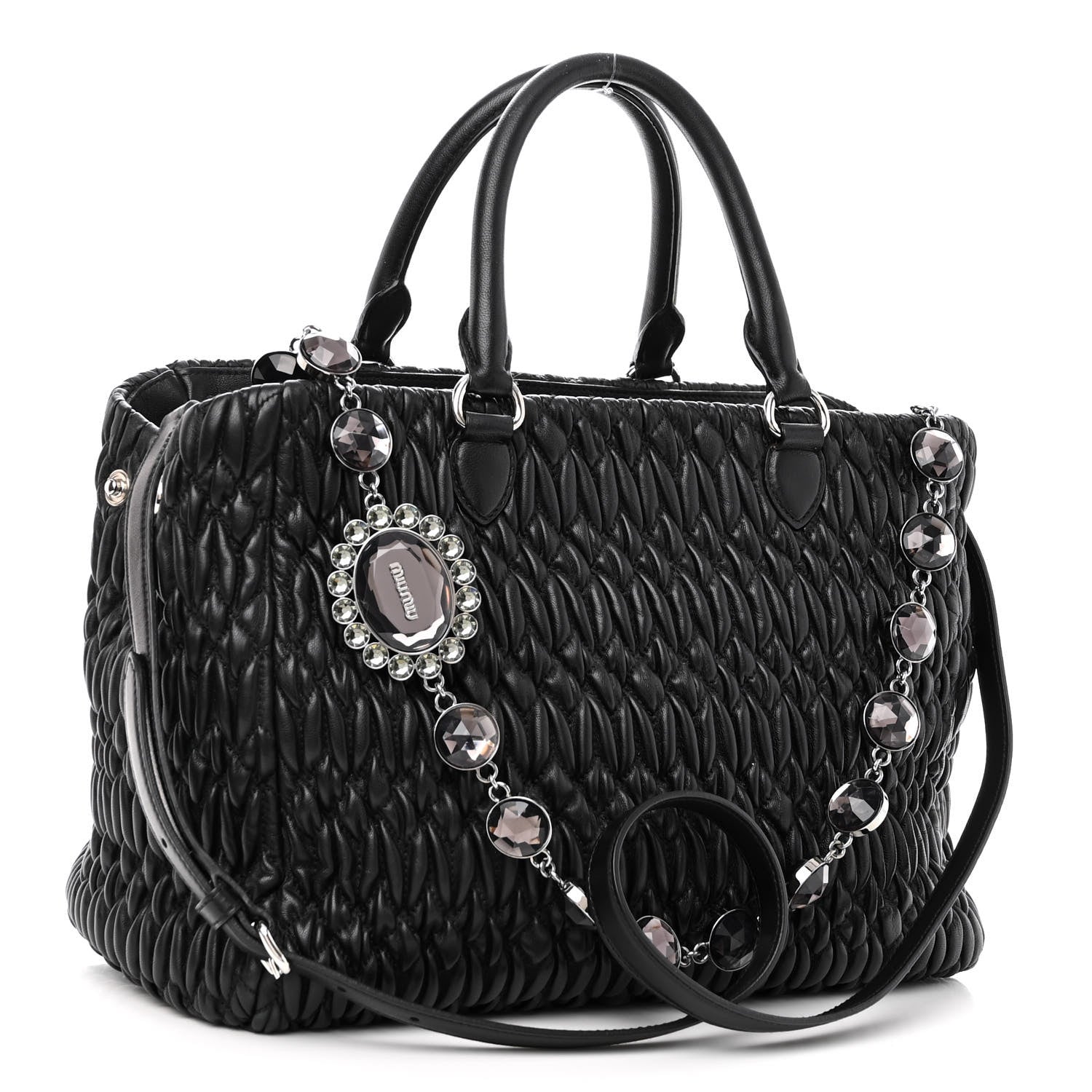 Miu Miu Nappa Matelasse Swarovski Crystal Tote Black 3 of 9