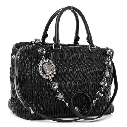 Miu Miu Nappa Matelasse Swarovski Crystal Tote Black 3 of 9