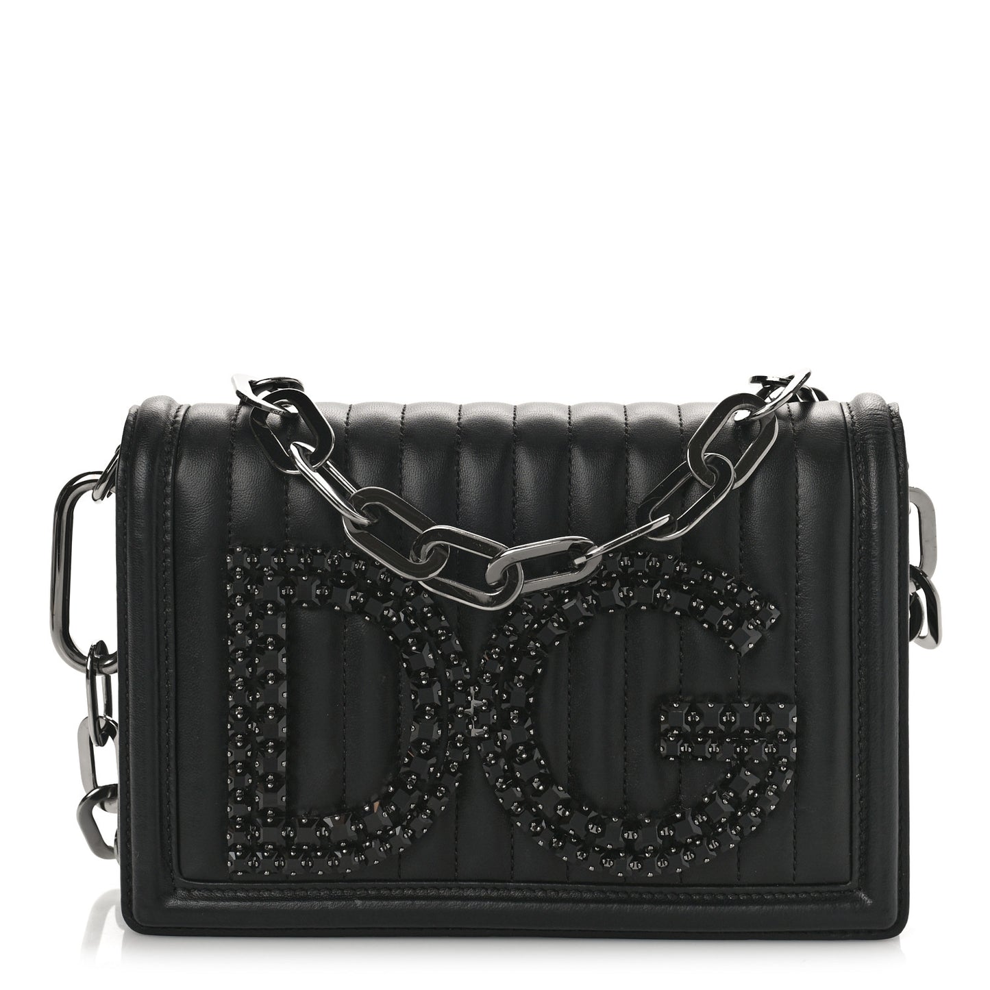 DOLCE &amp; GABBANA Nappa Quilted DG Shoulder Bag Black