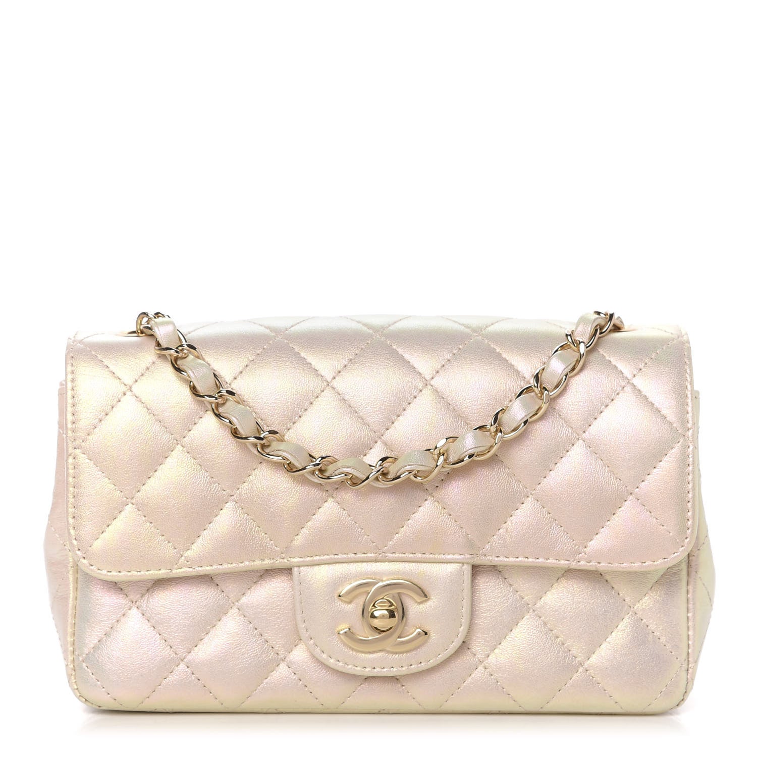 Chanel Iridescent Calfskin Quilted Mini Rectangular Flap Ivory 1 of 11