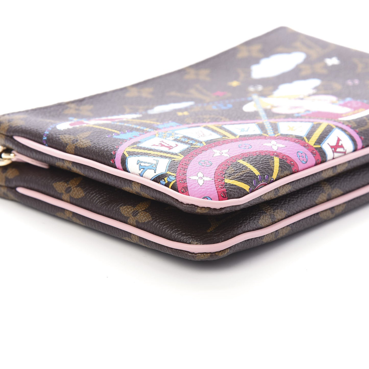 Monogram 2020 Christmas Animation Big Wheel Double Zip Pochette Rose Ballerine