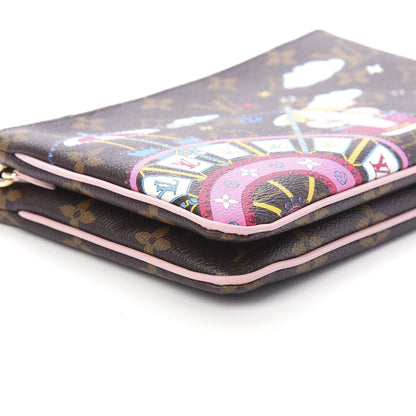 Louis Vuitton Monogram 2020 Christmas Animation Big Wheel Double Zip Pochette Rose Ballerine 6 of 11