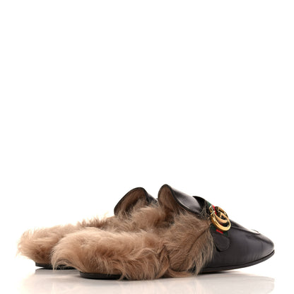 Gucci Goatskin Fur Web GG Mens Princetown Slippers 12 Cocoa 4 of 10