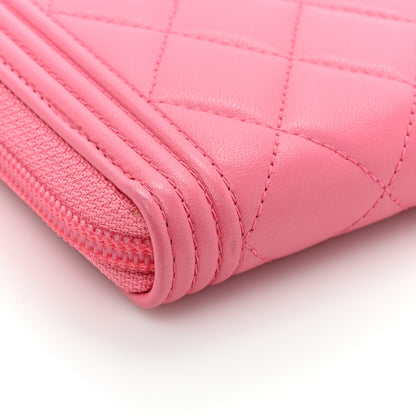 Chanel Lambskin Quilted Boy Zip Around Wallet Pink 16 of 18