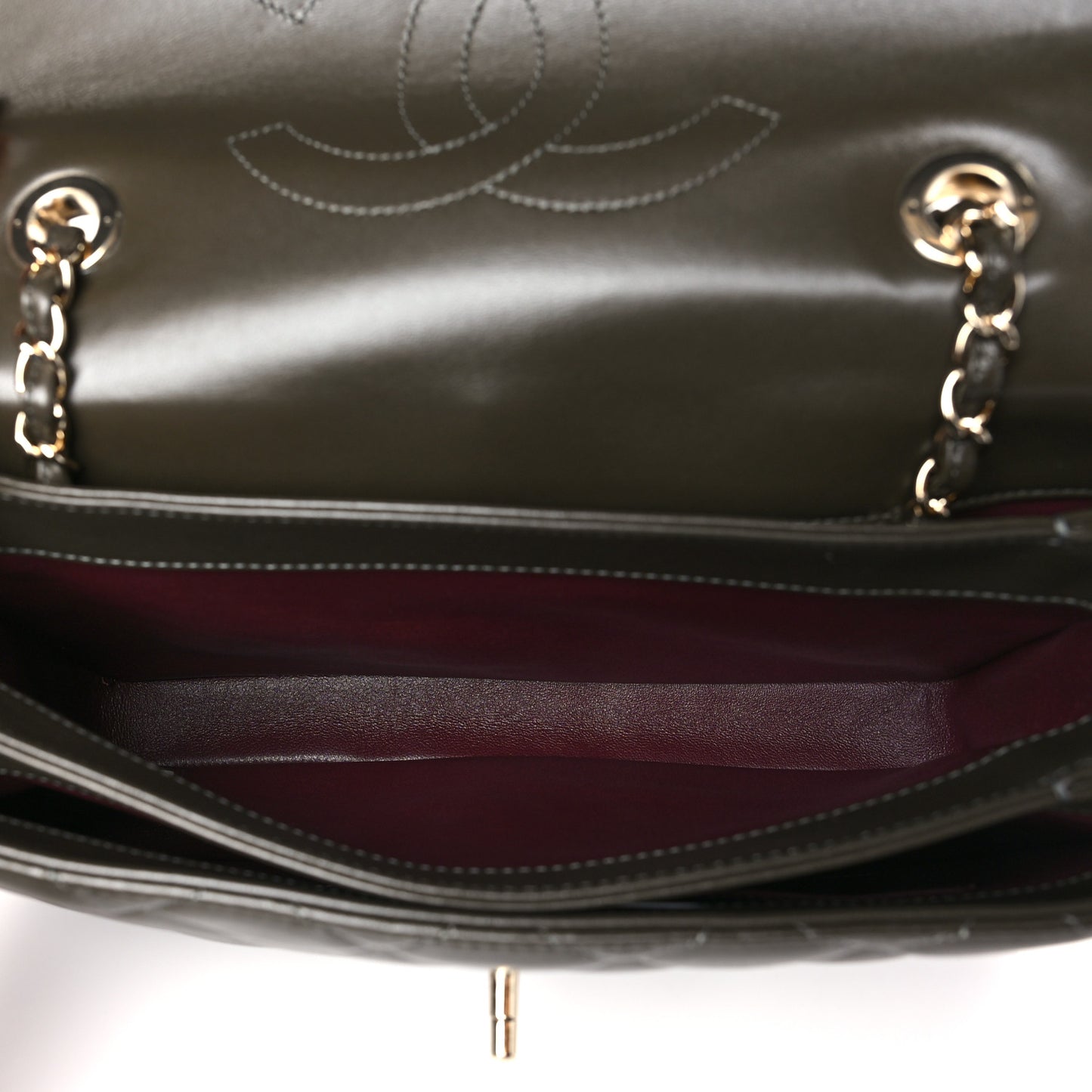 Lambskin Quilted Medium Trendy CC Flap Dual Handle Bag Dark Khaki