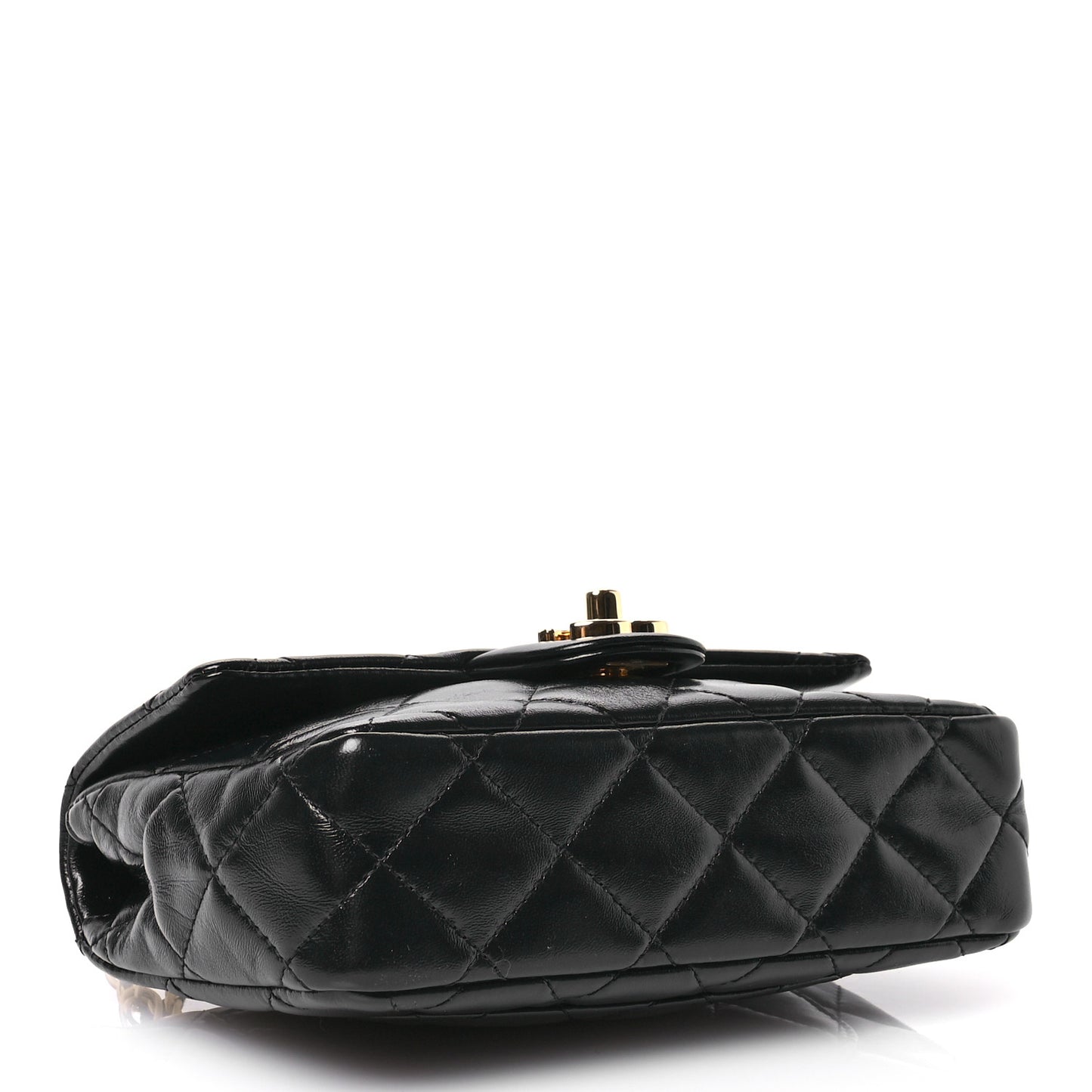 Shiny Lambskin Quilted Golden Links Top Handle Flap Black
