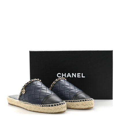 Chanel Lambskin Quilted CC Chain Espadrille Mules 38 Navy Black 12 of 12