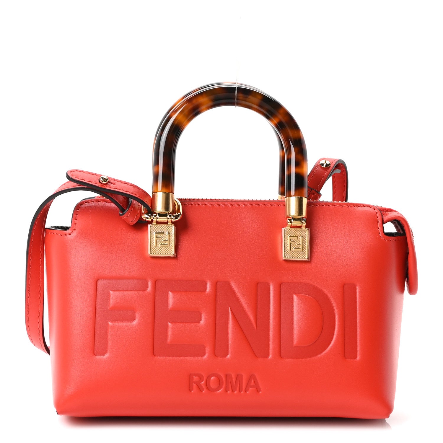 Fendi Vitello King Plexiglass Logo Embossed Mini By The Way Top Handle Boston Bag Papavero 1 of 10