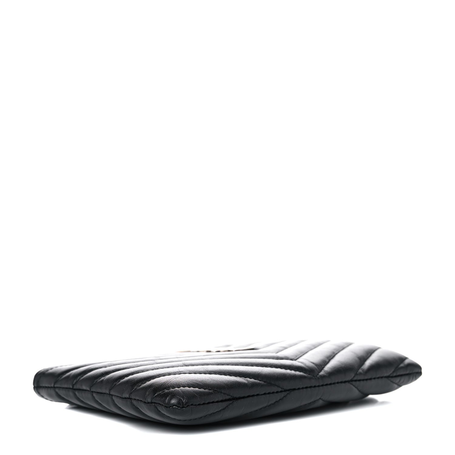Saint Laurent Calfskin Matelasse Chevron Monogram Pouch Black 4 of 11