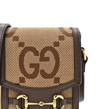 Gucci Monogram Jumbo GG Textured Dollar Calfskin Mini Horsebit 1955 Crossbody Bag Camel Ebony New Acero 8 of 12
