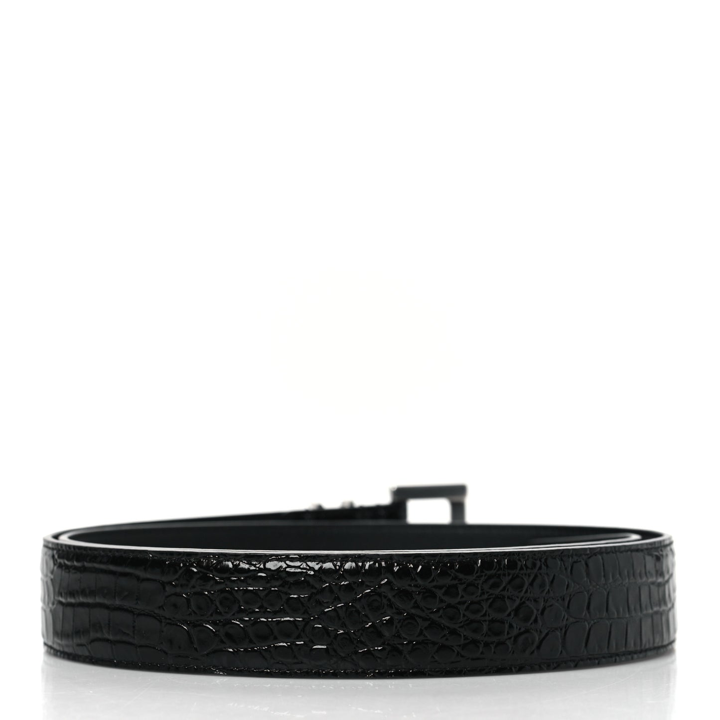 Calfskin Crocodile Embossed Monogram Square Buckle Belt 85 34 Black