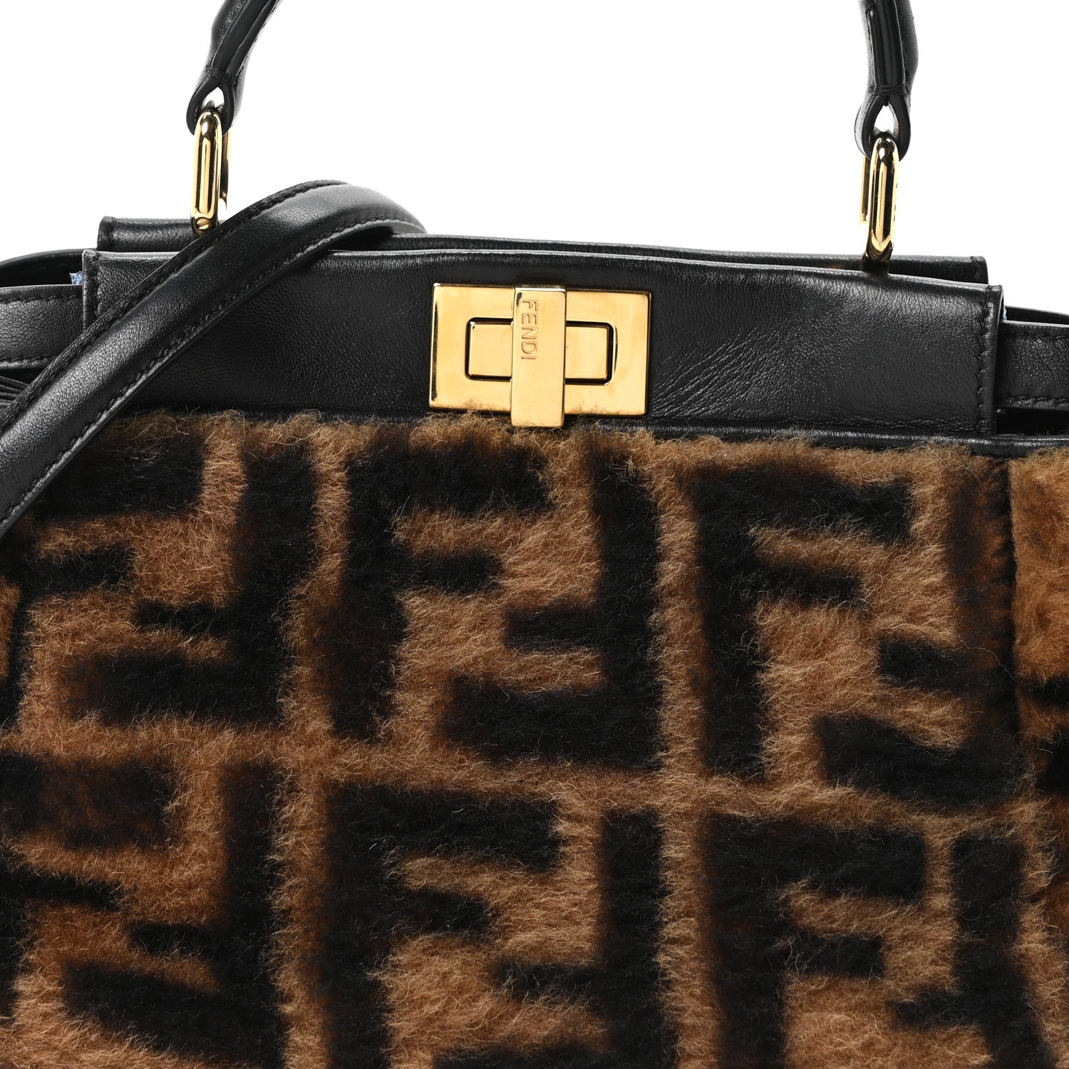 Fendi Shearling Nappa Macro FF 1974 Mini Peekaboo Iconic Satchel