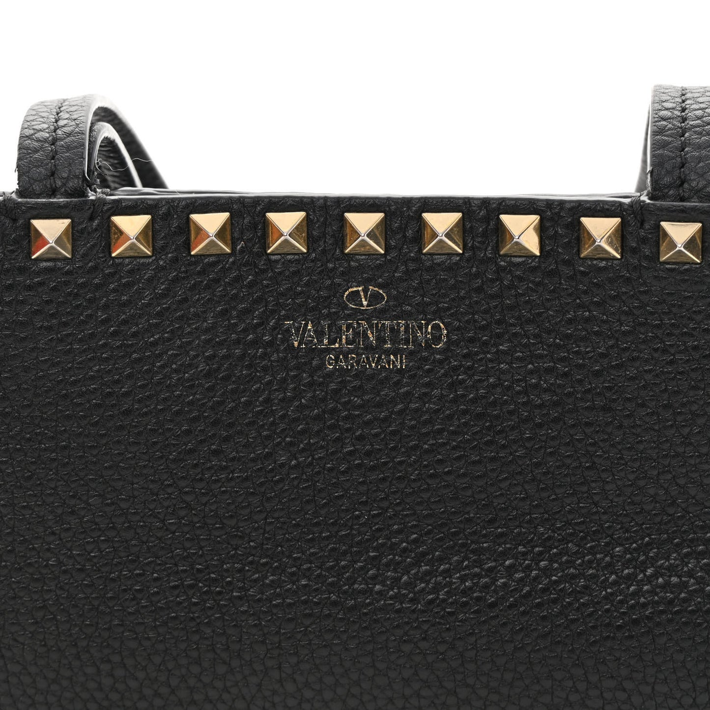 Grained Calfskin Small Rockstud Shoulder Tote Black