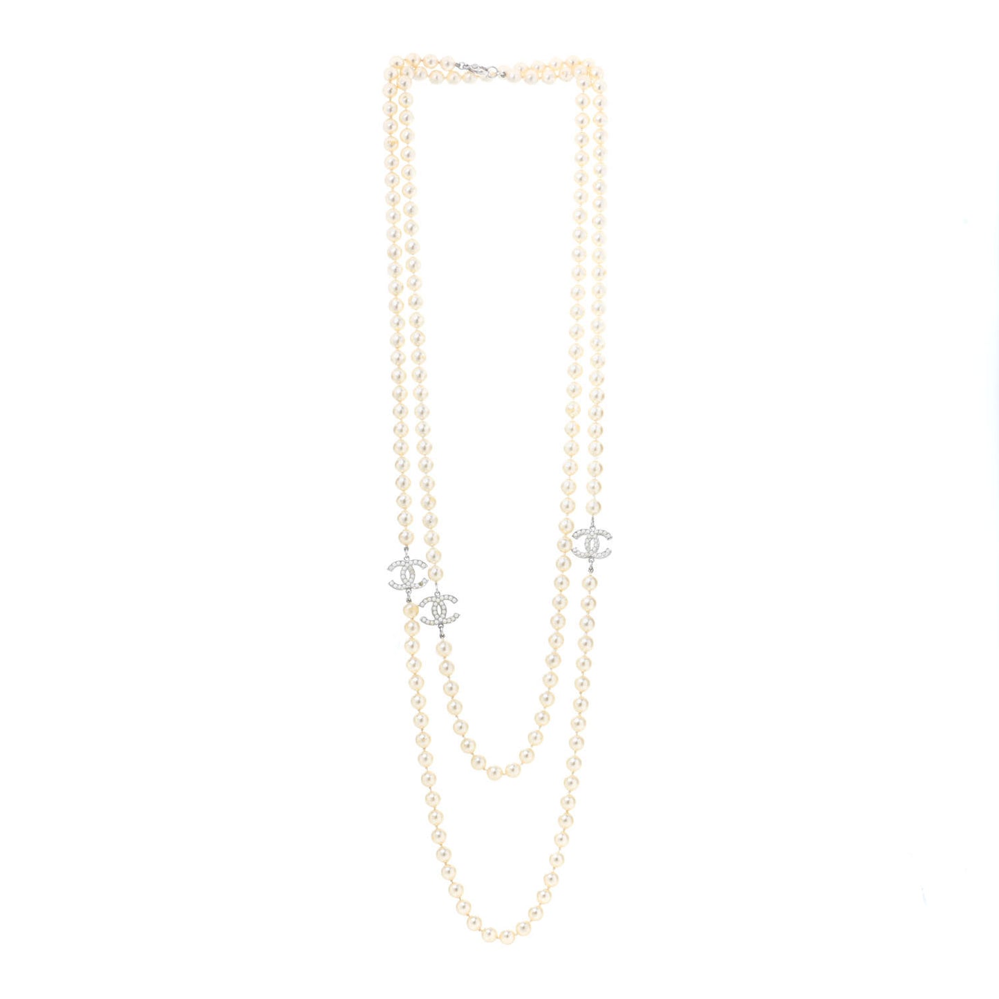 Pearl CC Long Necklace Light Gold