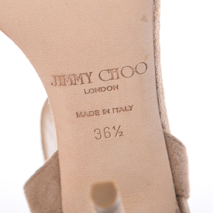 Jimmy Choo Suede Crystal T-Strap Sandals 36.5 Nude 8 of 9