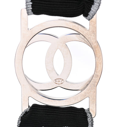 Chanel Crystal CC Lanyard Necklace Black Silver 5 of 6