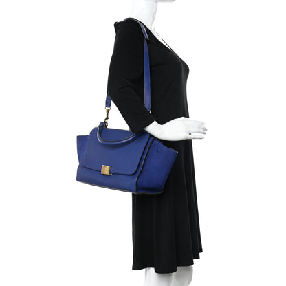 Celine Drummed Calfskin Suede Small Trapeze Indigo 2 of 10