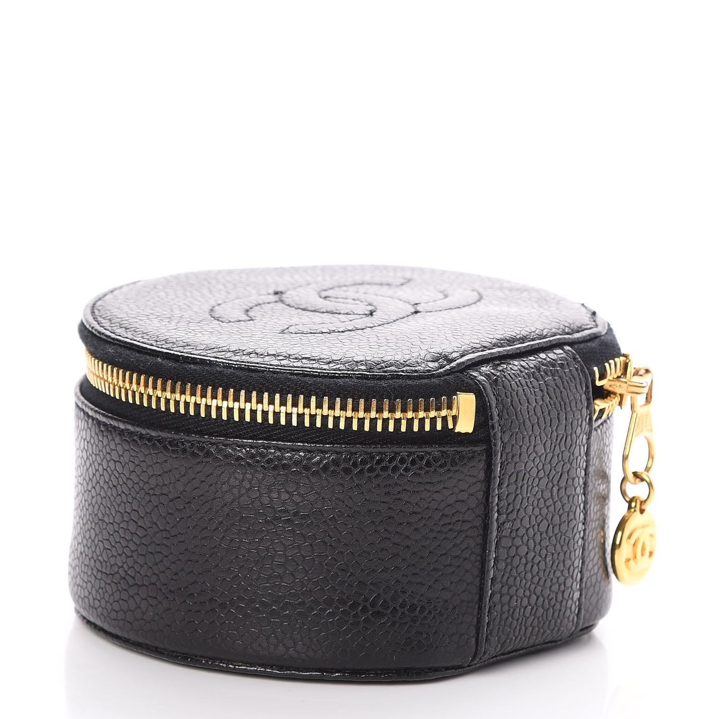 Caviar Round Jewelry Travel Case Black