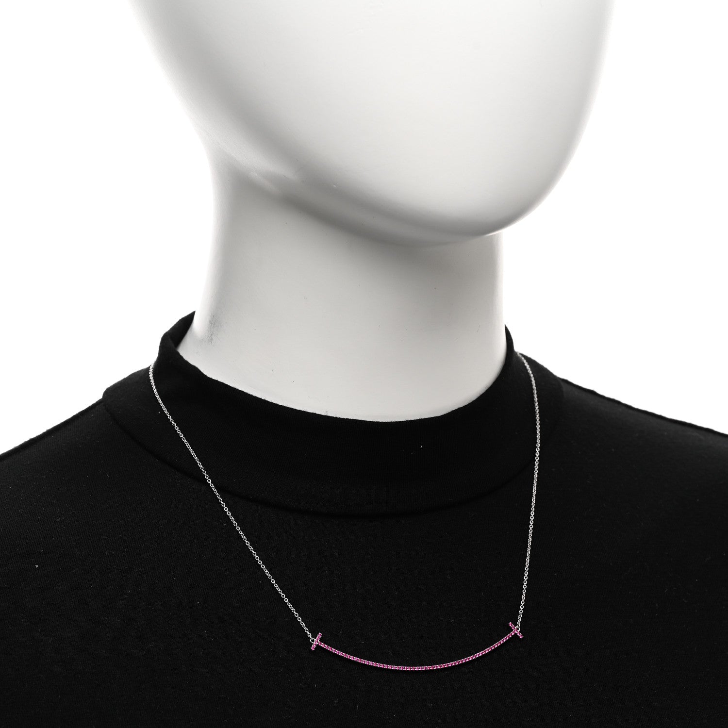 Tiffany 18K White Gold Ruby Large T Smile Pendant Necklace 2 of 5