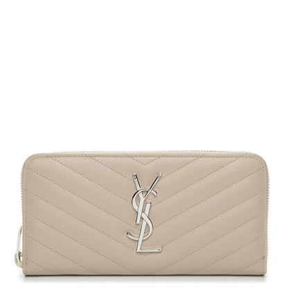 Saint Laurent Grain De Poudre Matelasse Chevron Monogram Zip Around Wallet Rose Poudre 1 of 6