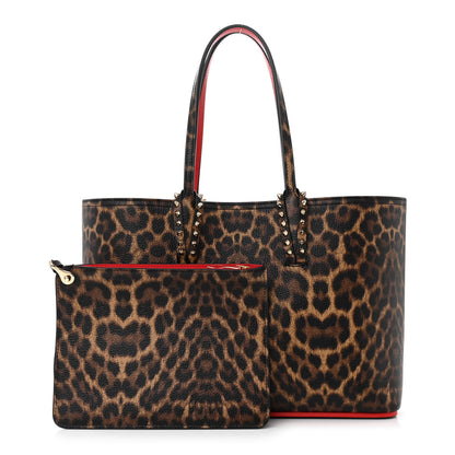 Christian Louboutin Calfskin Leopard Print Spikes Small East West Cabata Tote Brown 3 of 11