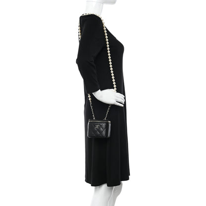 Chanel Lambskin Quilted Mini Vanity Case With Pearl Chain Black 2 of 11