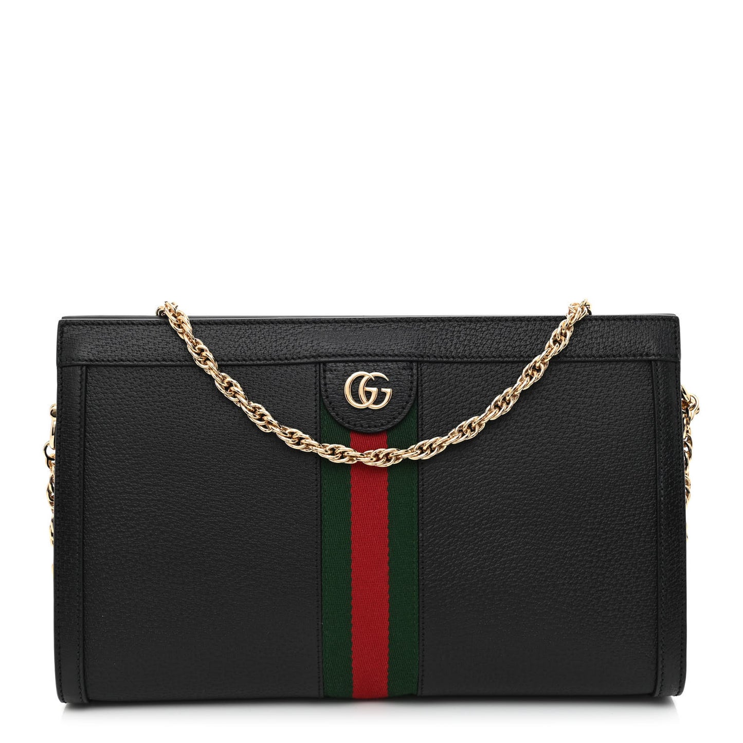 Textured Calfskin Web Medium Ophidia Chain Shoulder Bag Black
