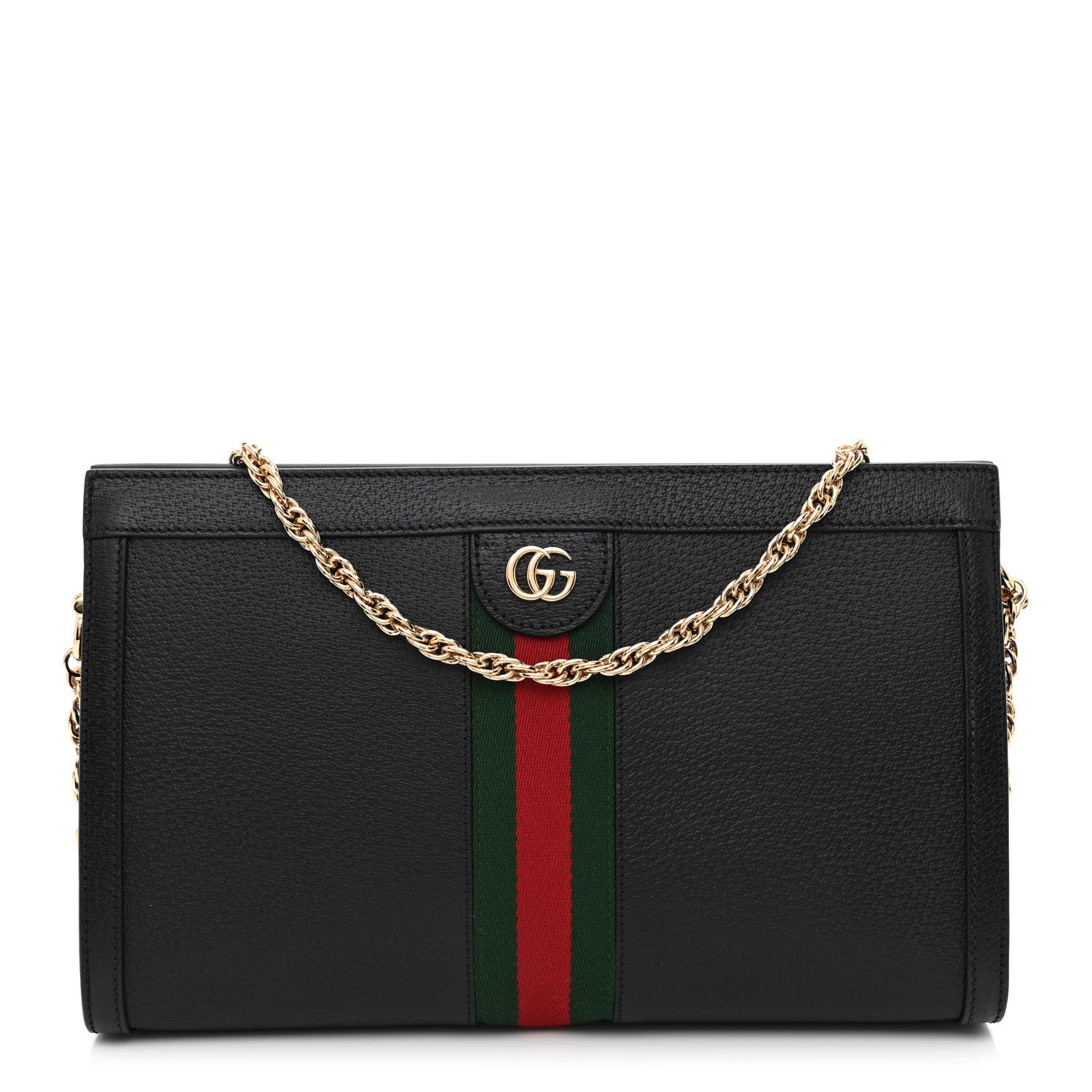 Gucci Textured Calfskin Web Medium Ophidia Chain Shoulder Bag Black 1 of 10