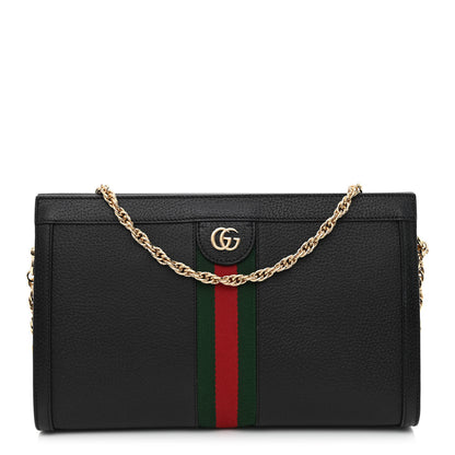 Gucci Textured Calfskin Web Medium Ophidia Chain Shoulder Bag Black 1 of 10