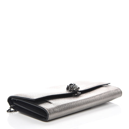 Alexander McQueen Metallic Calfskin Skull Wallet on Chain Black Pearl 4 of 12