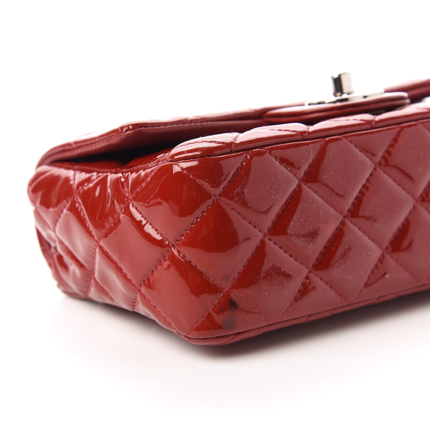 Patent Calfskin Quilted Mini Rectangular Flap Red