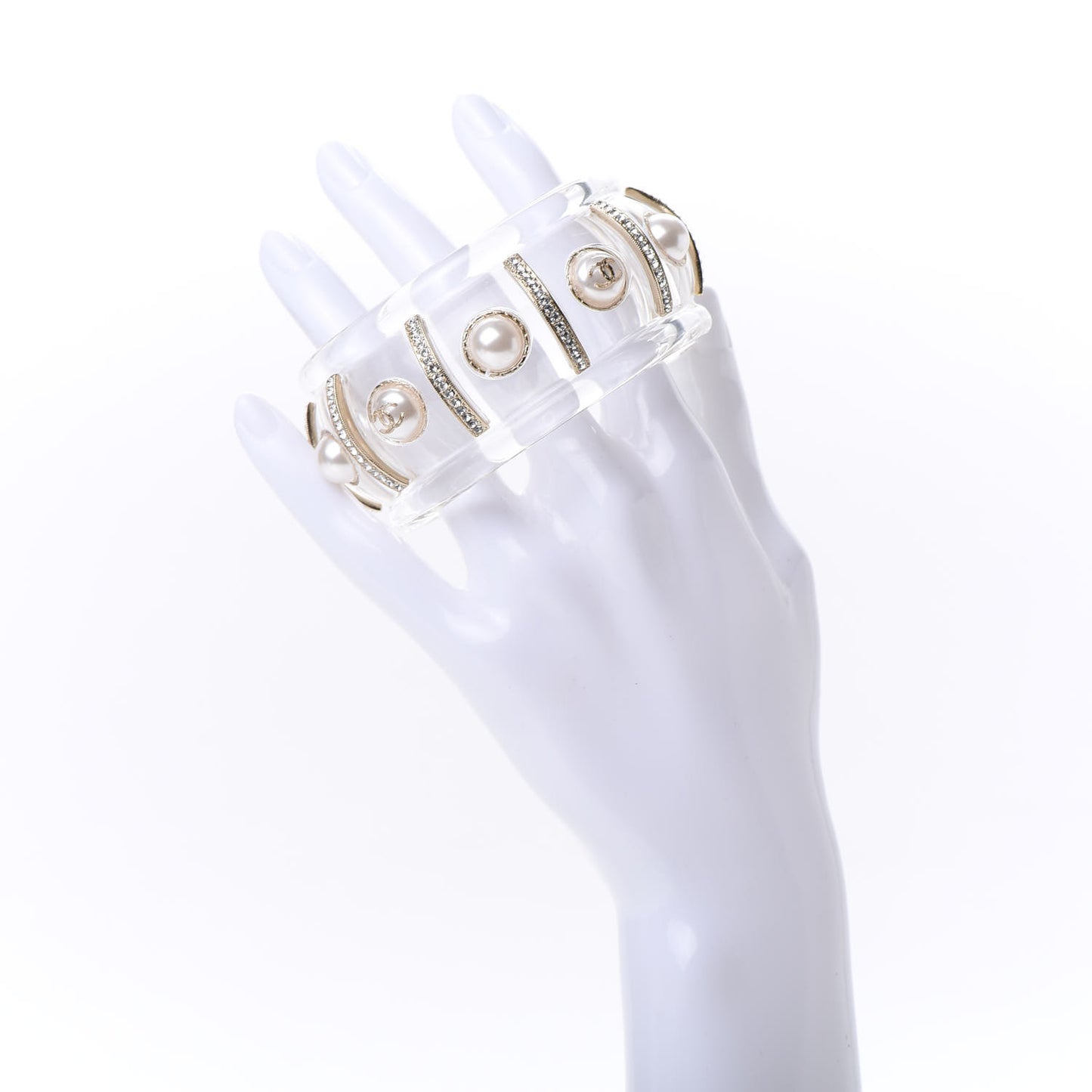 Lucite Mother of Pearl Crystal CC Cuff Gold Transparent