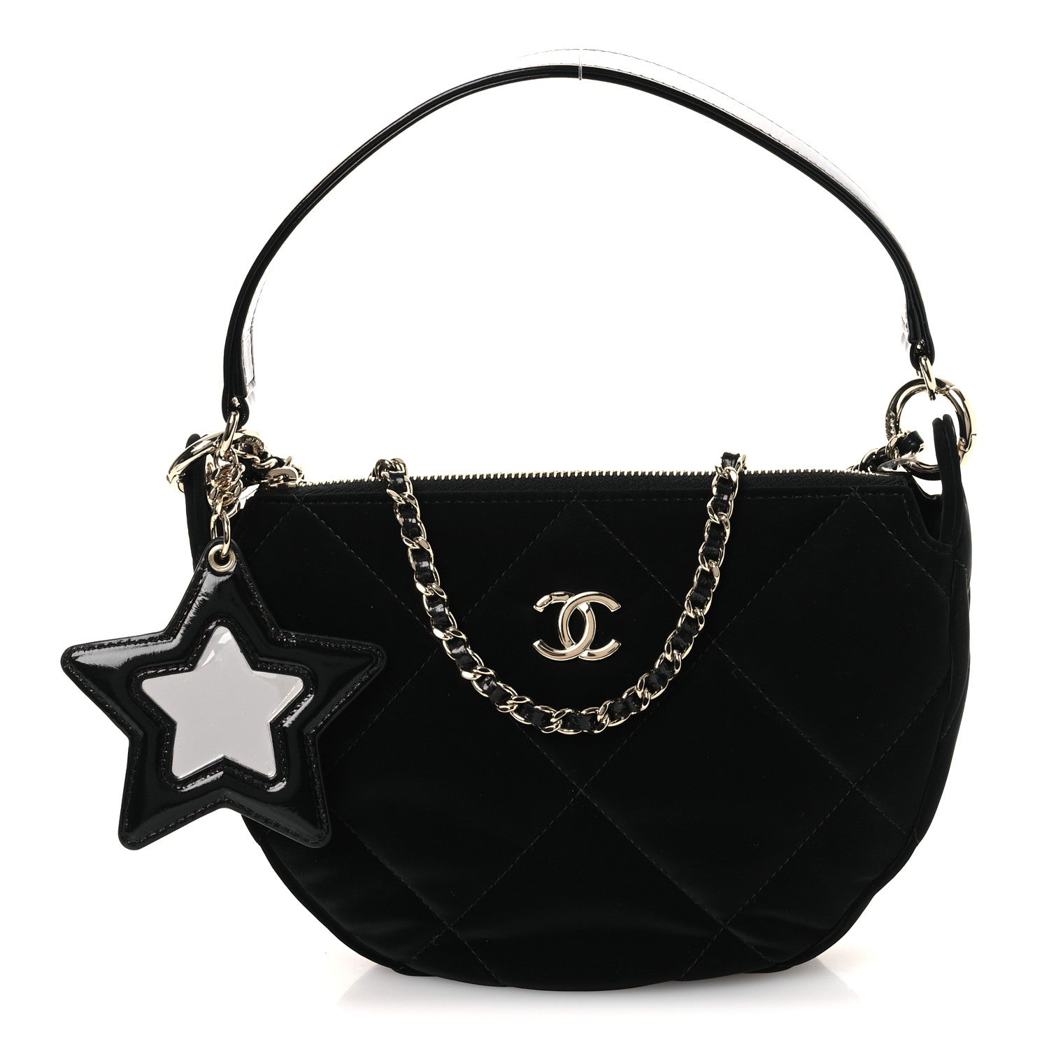 Chanel Velvet Effect Nylon Shiny Crumpled Calfskin Coco Neige Quilted Clutch With Chain Black 3 of 15