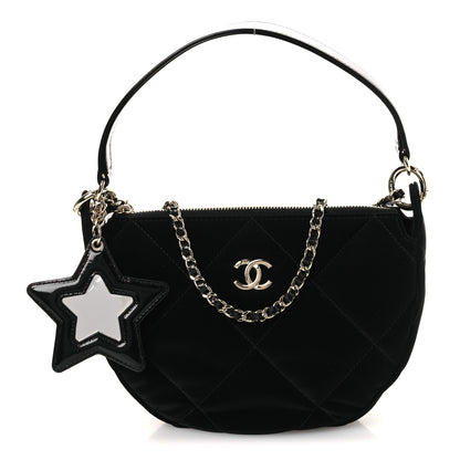 Chanel Velvet Effect Nylon Shiny Crumpled Calfskin Coco Neige Quilted Clutch With Chain Black 3 of 15