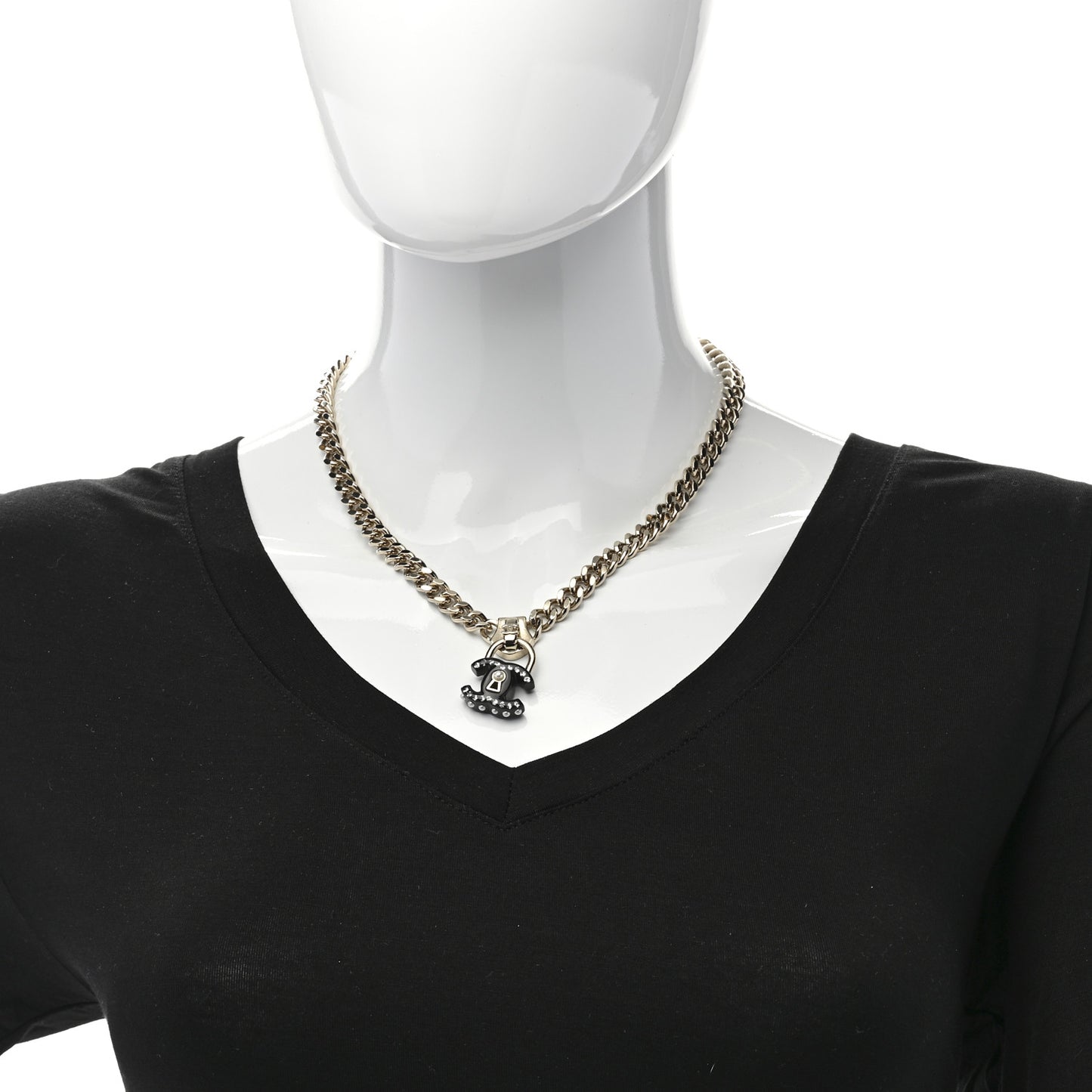 Crystal CC Lock Short Necklace Black Gold