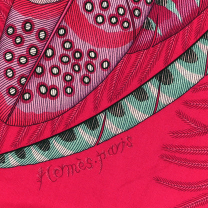 Hermes Cashmere Silk Plumes En Fete Shawl 140 Fuchsia Vert 2 of 4
