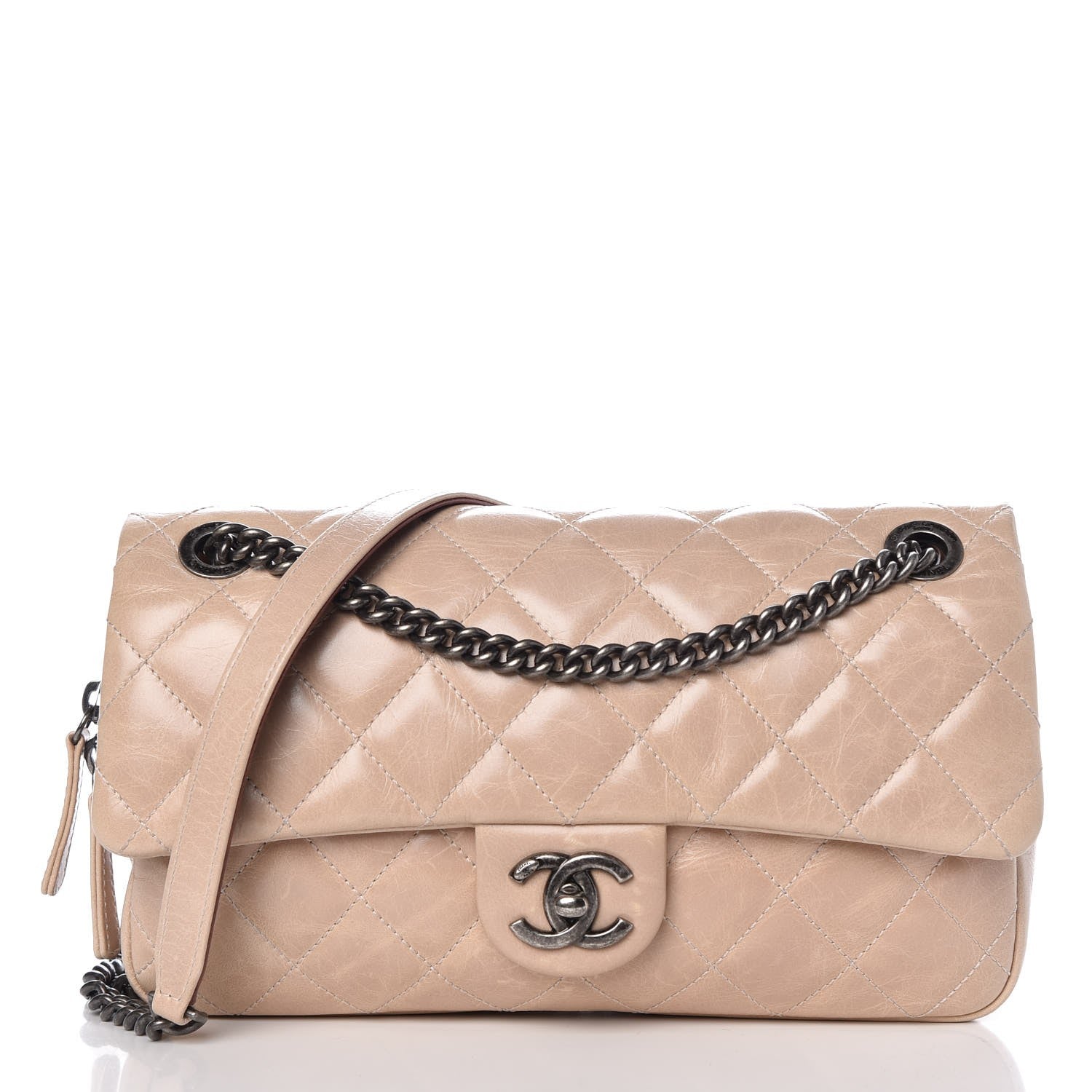 Chanel Glazed Calfskin Quilted Medium Duo Flap Beige 1 of 9