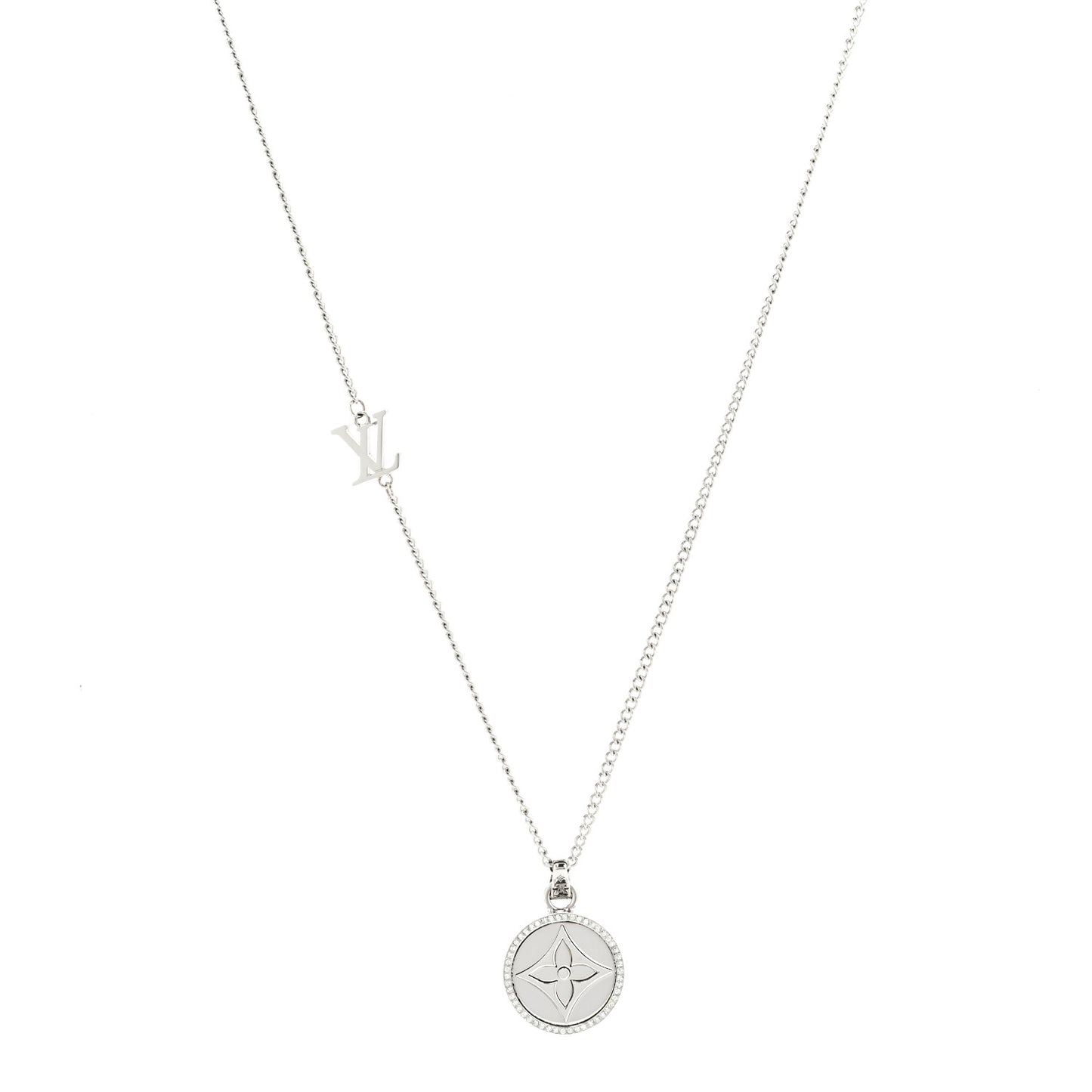 Metal Crystal Twisted Flower Pendant Necklace Silver