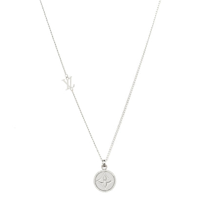 Louis Vuitton Metal Crystal Twisted Flower Pendant Necklace Silver 1 of 7