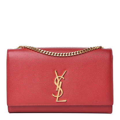 Saint Laurent Grain De Poudre Medium Monogram Kate Satchel Red 1 of 13
