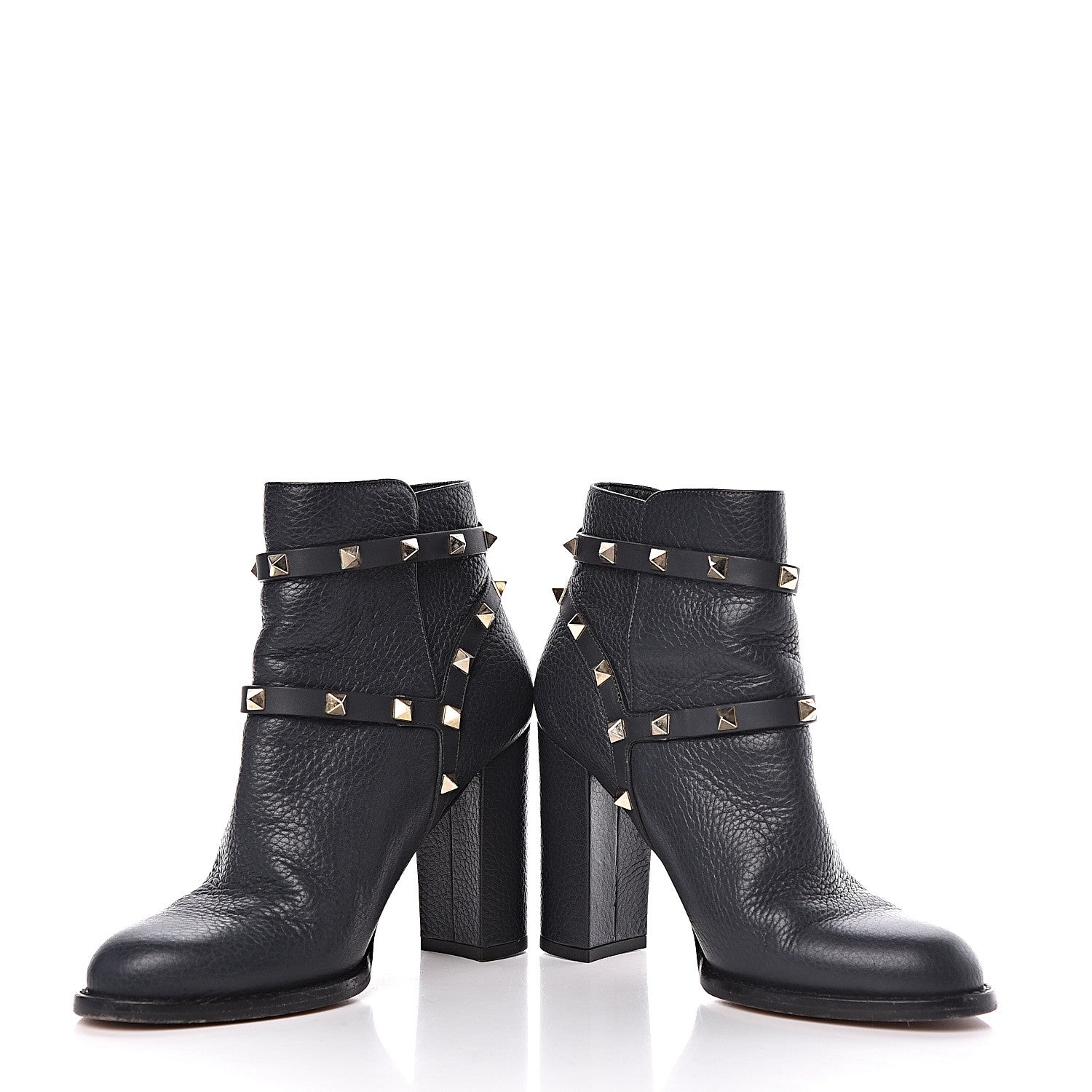 Valentino Garavani Pebbled Calfskin Rockstud Double Buckle 100mm Block Heel Ankle Boots 36.5 Grey 6 of 11