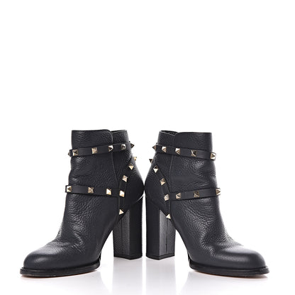 Valentino Garavani Pebbled Calfskin Rockstud Double Buckle 100mm Block Heel Ankle Boots 36.5 Grey 6 of 11