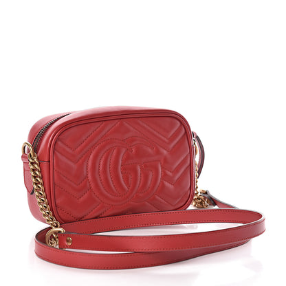 Gucci Calfskin Matelasse Mini GG Marmont Chain Shoulder Bag Hibiscus Red 3 of 10