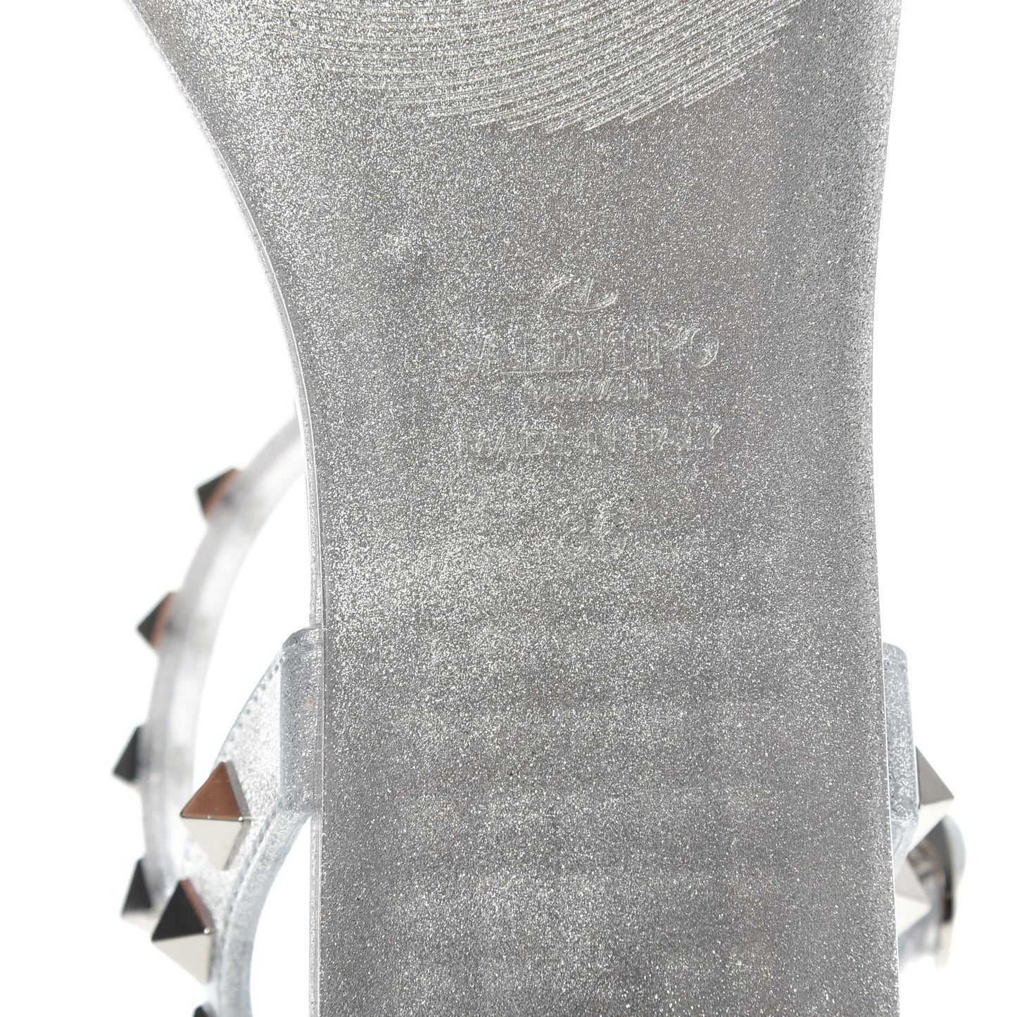 PVC Jelly Glitter Rockstud Caged Sandals 36 Silver