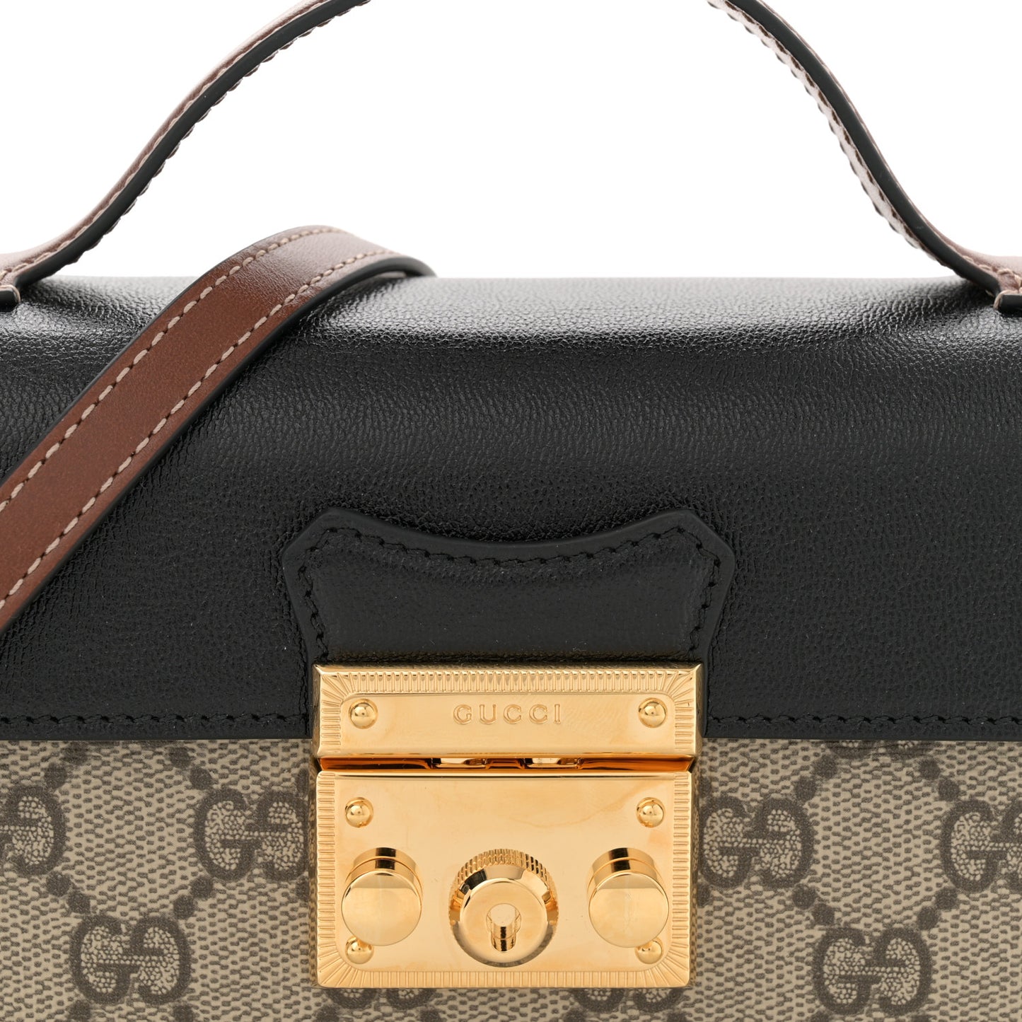 GG Supreme Monogram Calfskin Mini Padlock Top Handle Shoulder Bag Beige Black Cuir
