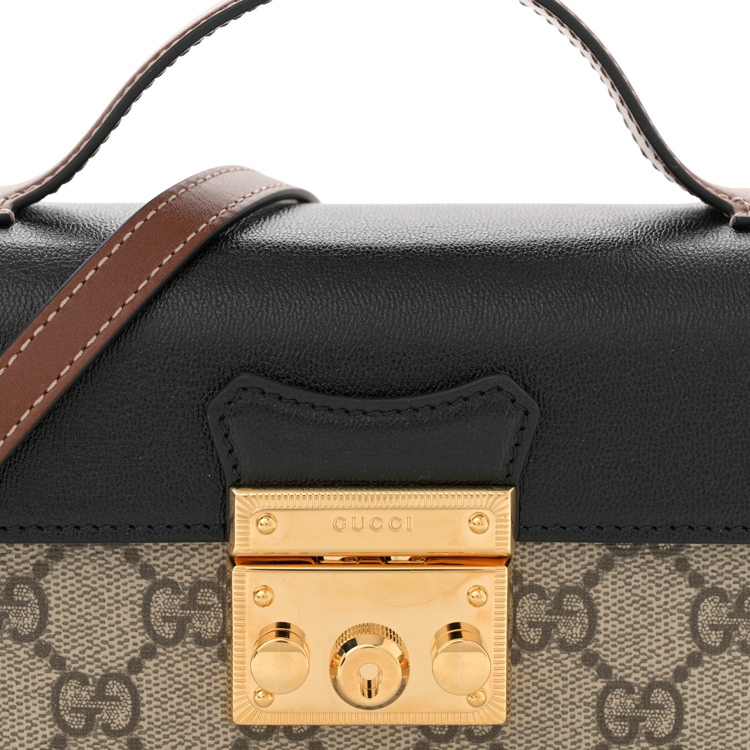 Gucci GG Supreme Monogram Calfskin Mini Padlock Top Handle Shoulder Bag Beige Black Cuir 8 of 11