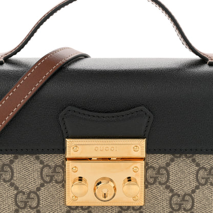 Gucci GG Supreme Monogram Calfskin Mini Padlock Top Handle Shoulder Bag Beige Black Cuir 8 of 11