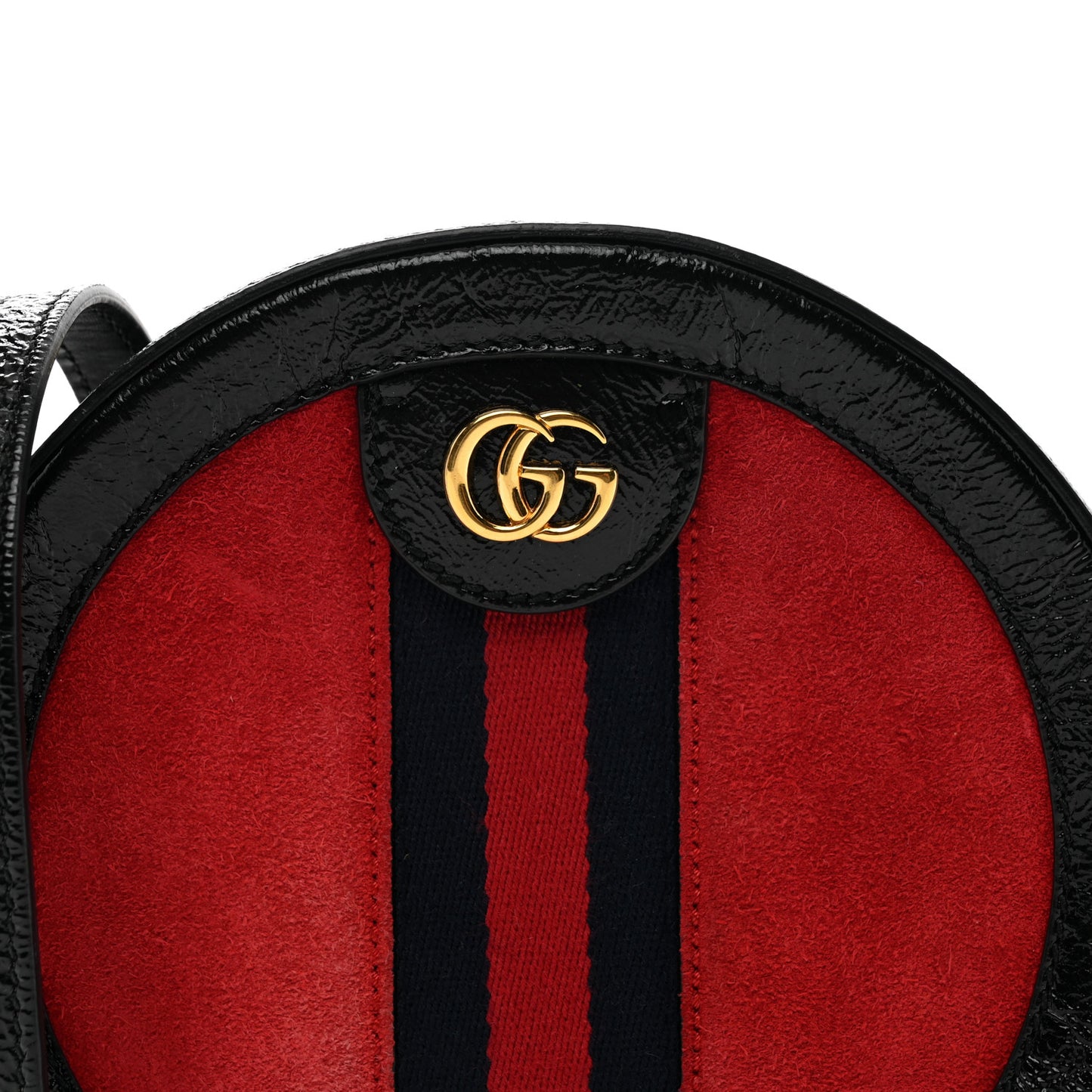 Suede Patent Web Mini Ophidia Round Shoulder Bag Hibiscus Red Black