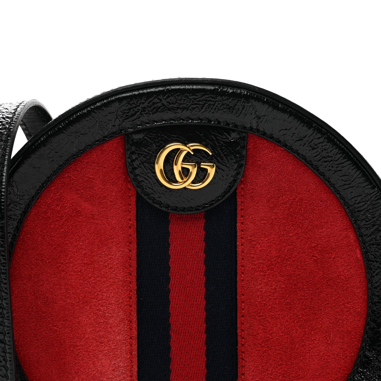 Gucci Suede Patent Web Mini Ophidia Round Shoulder Bag Hibiscus Red Black 5 of 12