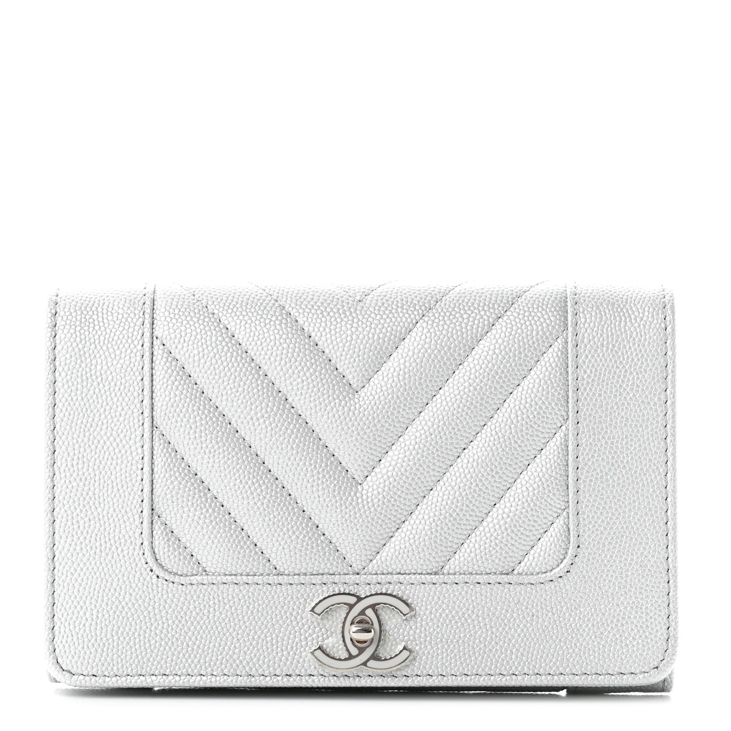 Chanel Metallic Caviar Chevron Quilted Mademoiselle Vintage Flap Wallet Silver 1 of 8